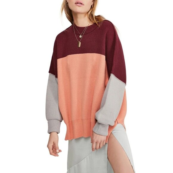Free People Sweaters - Free People Easy Street Cotton Blend Colorblock Knit Oversize Sweater Jumper M